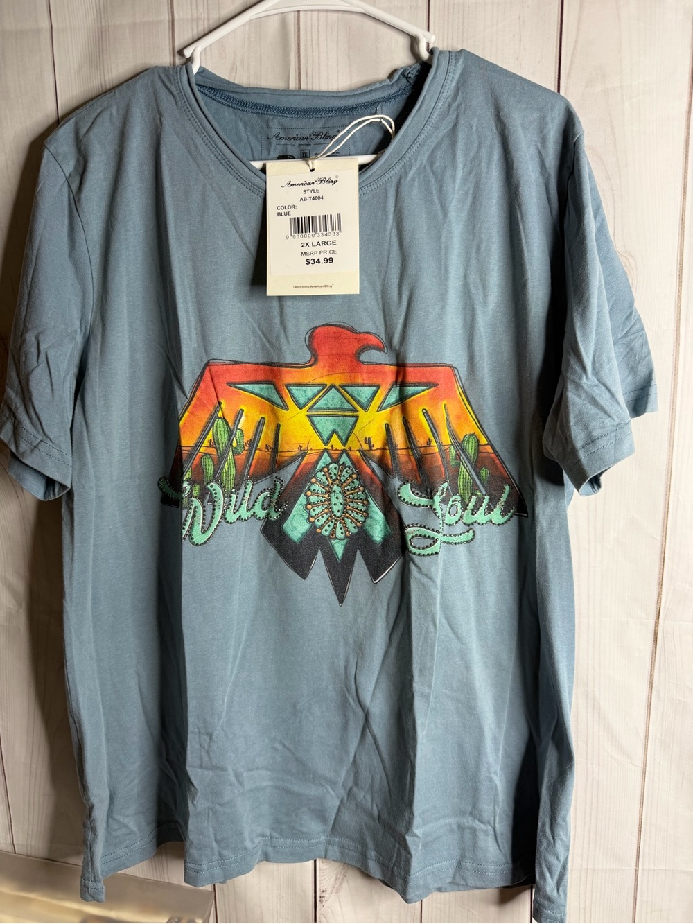 American Bling  Short Sleeve Tee with Graphic and rhinestones 2xl-1114